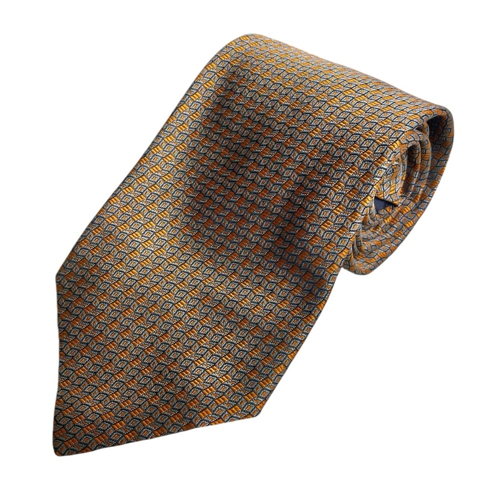 Ermenegildo Zegna Silk Necktie Geometric Gold Blue Vintage